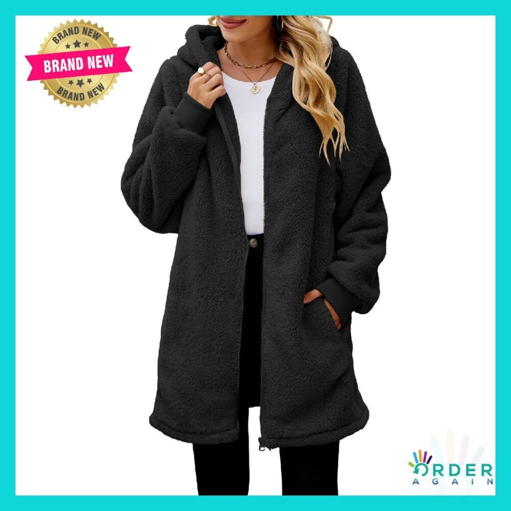 Oversized Fleece Zip Hoodie Long Sherpa Jacket Cozy Winter Teddy Coat